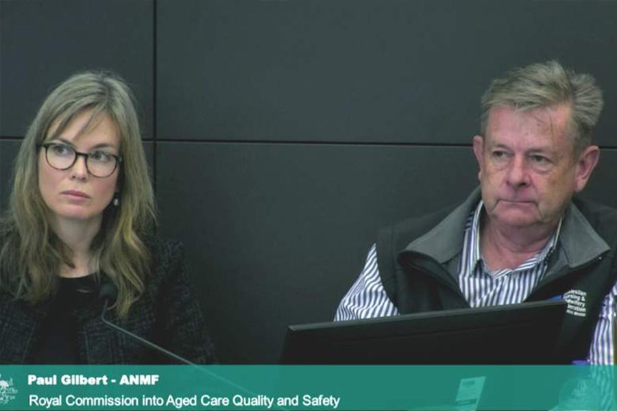 Assistant Secretary Paul Gilbert giving evidence at the aged care royal commission's workforce hearing.