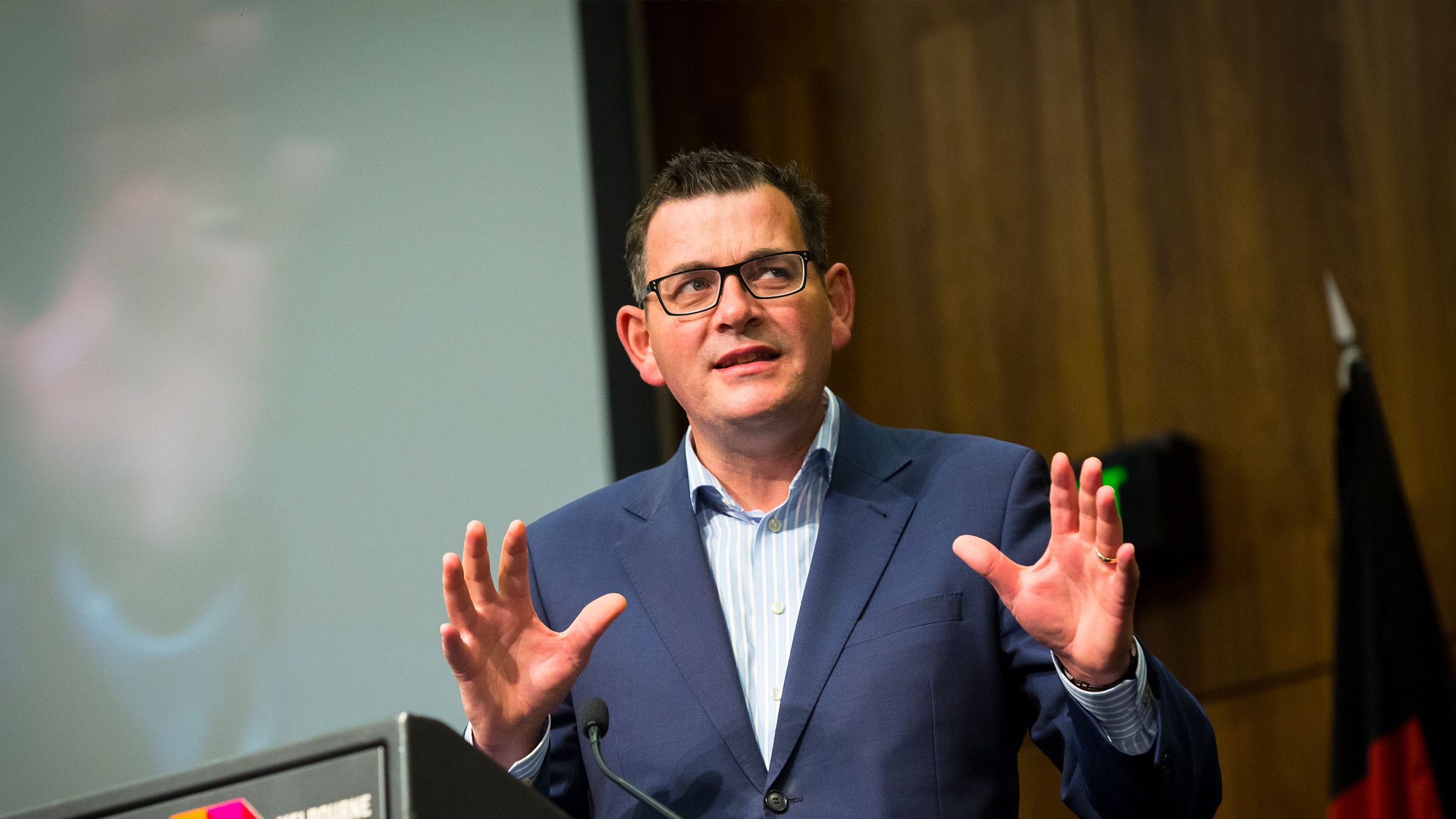 Premier Daniel Andrews presenting at the Delegates Conference