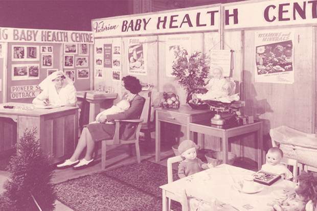 The Victorian Baby Health Centre Association was a common sight at many exhibitions in Melbourne. All aspects of infant welfare work were demonstrated to encourage mothers to attend baby health centres. Courtesy of the Queen Elizabeth Centre.
