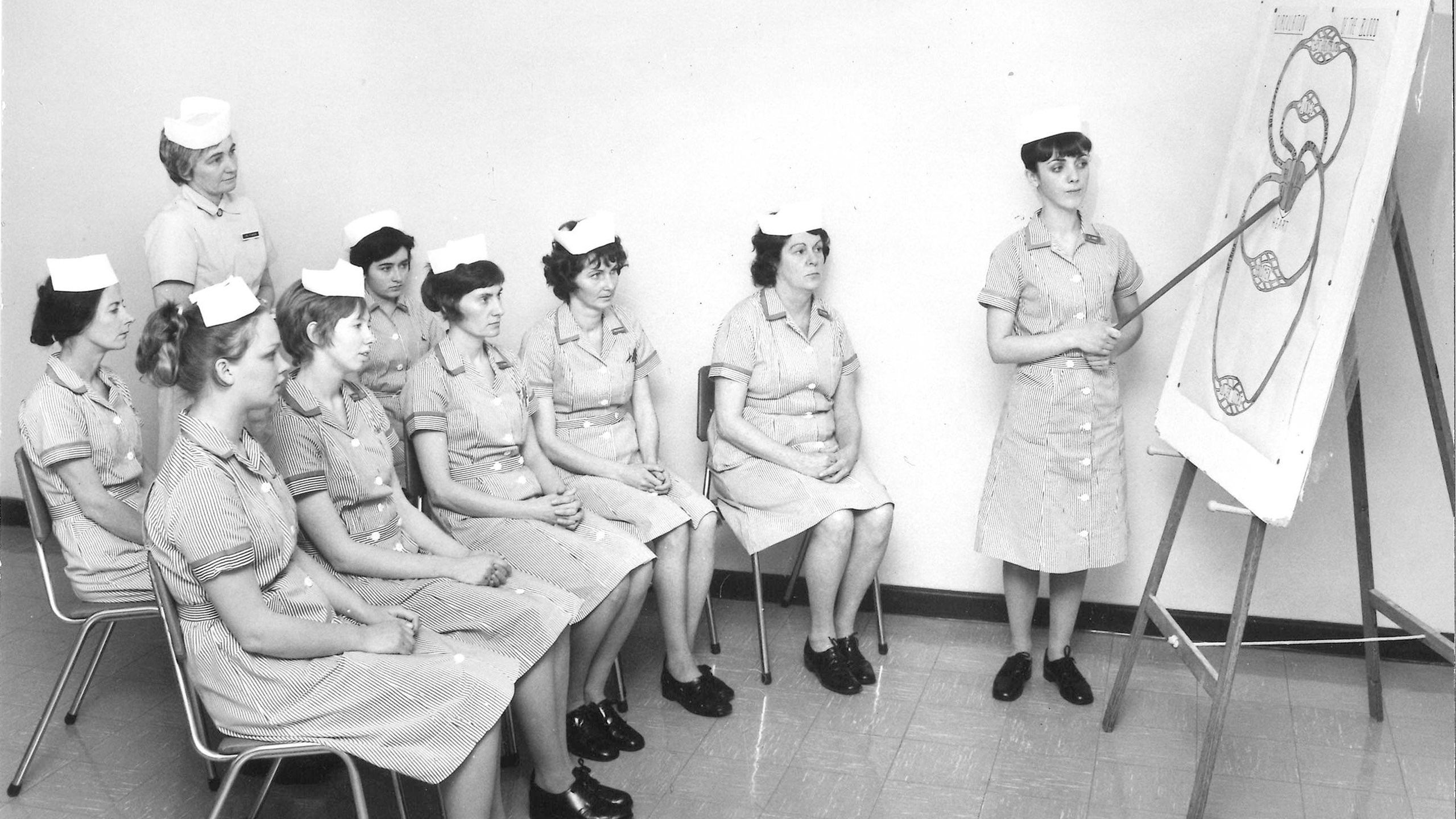 Students studying the circulation of blood. Photo: Bryan V Ruffin (Melbourne Nursing Aide School, 1972)