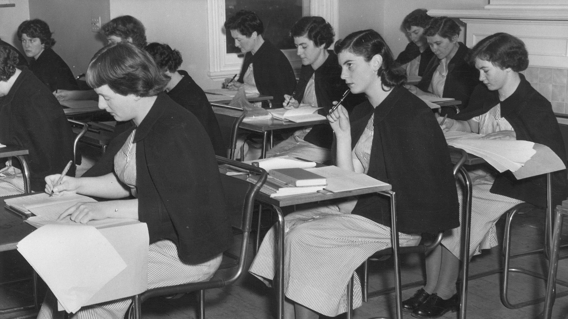 Students in class. Photo: Roy Dunstan (Nursing Aide School Annual Report 1955-56)